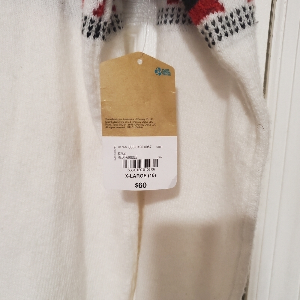 There Abouts Womens Red and White Fair Isle Long Sleeve Sweater Size XL - Picture 4 of 5